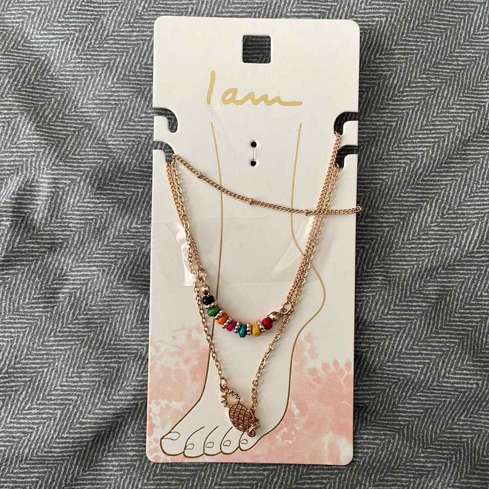“I Am” Rose Gold Pineapple and Rainbow Colored Beads Anklet